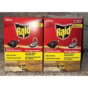 Lot of 2 Raid Double Control 12 Small Roach Baits Plus 3 Egg Stoppers each‎ NEW